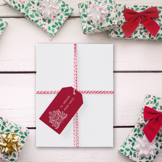 ホワイトスカンジナビアフォークアートノルディッククリスマスツリー ギフトタグ