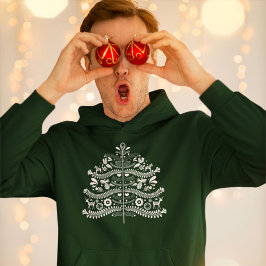 ホワイトスカンジナビアフォークアートノルディッククリスマスツリー パーカ