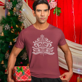 ホワイトスカンジナビアフォークアートノルディッククリスマスツリー Tシャツ