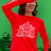 ホワイトスカンジナビアフォークアートノルディッククリスマスツリー Tシャツ