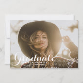 ホワイトスクお洒落リットオーバーレイ写真の卒業 招待状 (正面)
