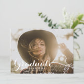 ホワイトスクお洒落リットオーバーレイ写真の卒業 招待状 (スタンド正面)