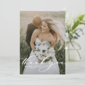 ホワイトスクお洒落リプトのオーバーレイ結婚写真 サンキューカード (スタンド正面)