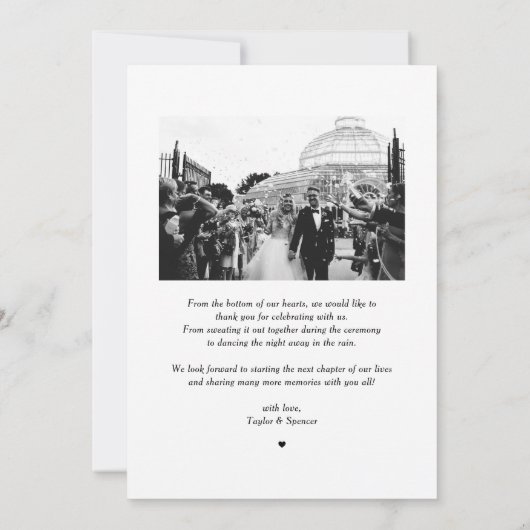 ホワイトスクお洒落リプトのオーバーレイ結婚写真 サンキューカード (裏面)