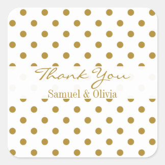 ホワイトスクエアカスタム金ゴールドポルカ点々のあるサンキュー スクエアシール