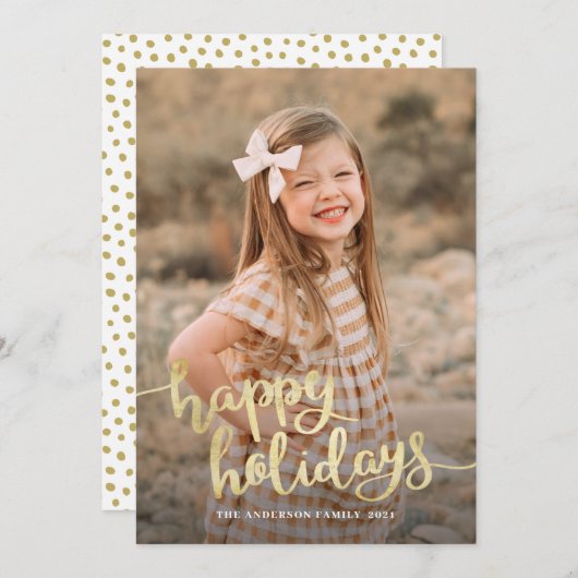 ホワイトスクエレガントリプト書道ハッピーホリデーCa シーズンカード (正面/裏面)