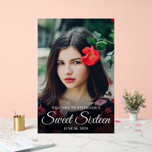 ホワイトスクエレガントリプトSweet sixteen写真 アクリルサイン (ウェディング)