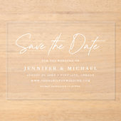 ホワイトスクカジュアルリプト結婚式の日付の保存 アクリル招待状 (正面)