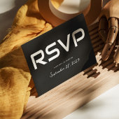 ホワイトスクスタイリッシュリットウェディングRSVPカード（黒） 出欠カード