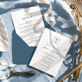 ホワイトスクモダンリプトのモノグラム結婚クレスト詳細 招待状