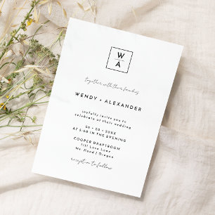 ホワイトスクモダンリプトのモノグラム結婚クレスト 招待状