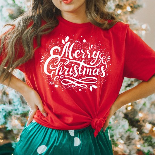 ホワイトスクリプトでクリスマスを祝う Tシャツ