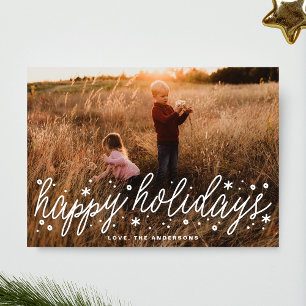 ホワイトスクリプトの大きな写真のホリデークリスマスカード シーズンカード