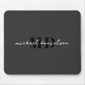 ホワイトスクリプトイニシャルモノグラム&ブラックミニマル マウスパッド (正面)