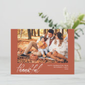 ホワイトスクリプトオレンジ感謝祭のフォトカード シーズンカード (スタンド正面)