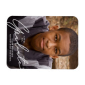 ホワイトスクリプトオーバーレイ写真の卒業発表 マグネット (横)