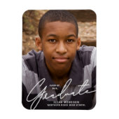 ホワイトスクリプトオーバーレイ写真の卒業発表 マグネット (縦)