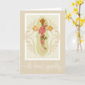 ホワイトスクリプトオーバーレイ |金ゴールドクロスバラ悔やみや弔慰 カード (黄色い花)