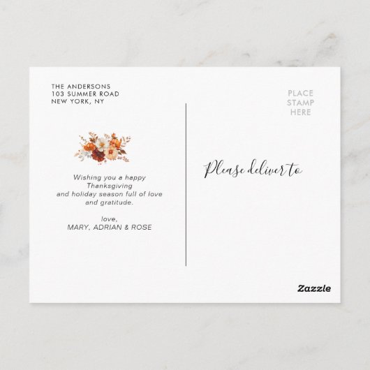 ホワイトスクリプトハッピーサンクスギビング写真はがき ポストカード (裏面)