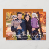 ホワイトスクリプトハッピー感謝祭フォトカード シーズンカード (正面/裏面)