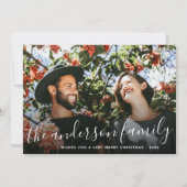 ホワイトスクリプトファミリー名クリスマスホリデー写真 シーズンカード (正面)