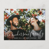 ホワイトスクリプトファミリー名クリスマスホリデー写真 シーズンポストカード (正面)