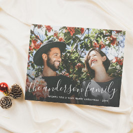 ホワイトスクリプトファミリー名クリスマスホリデー写真 シーズンポストカード