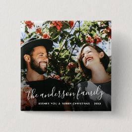 ホワイトスクリプトファミリー名クリスマスホリデー写真 缶バッジ