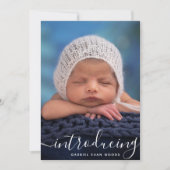 ホワイトスクリプトフォトオーバーレイの紹介ベビーバートス 案内状 (正面)