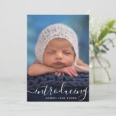 ホワイトスクリプトフォトオーバーレイの紹介ベビーバートス 案内状 (スタンド正面)