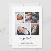 ホワイトスクリプトフォトオーバーレイの紹介ベビーバートス 案内状 (裏面)