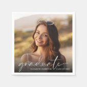 ホワイトスクリプトフォトオーバーレイ卒業パーティー スタンダードカクテルナプキン (正面)