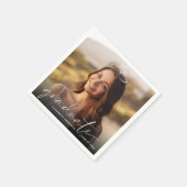 ホワイトスクリプトフォトオーバーレイ卒業パーティー スタンダードカクテルナプキン (角)