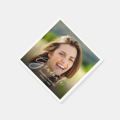 ホワイトスクリプトフォトオーバーレイ卒業パーティー スタンダードカクテルナプキン (角)