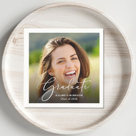 ホワイトスクリプトフォトオーバーレイ卒業パーティー スタンダードカクテルナプキン