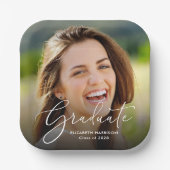 ホワイトスクリプトフォトオーバーレイ卒業パーティー ペーパープレート (正面)