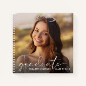 ホワイトスクリプトフォト卒業パーティーゲストブック ノートブック (正面)