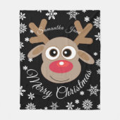 ホワイトスクリプトブラックという名前のかわいいクリスマスのトナカイ フリースブランケット (正面)