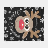 ホワイトスクリプトブラックという名前のかわいいクリスマスのトナカイ フリースブランケット (正面(横))