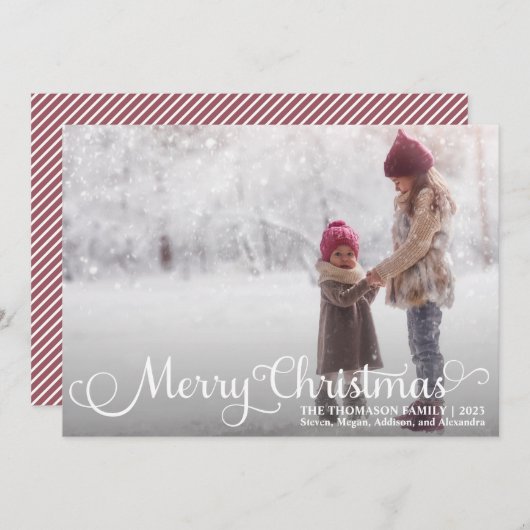 ホワイトスクリプトメリークリスマスフォトクリスマスカード シーズンカード (正面/裏面)