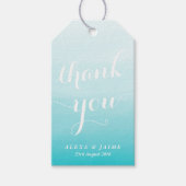 ホワイトスクリプトライトブルー水彩色グラデーションありがとう ギフトタグ (正面)