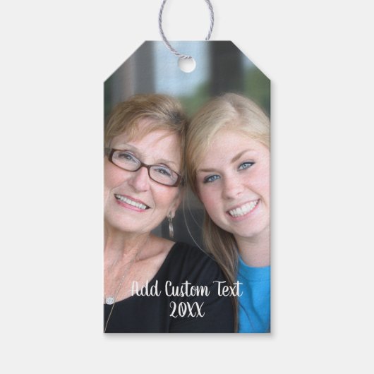 ホワイトスクリプト付きフルモダンフォトレイアウト文字 ギフトタグ (正面)