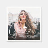 ホワイトスクリプト卒業キャップフォト スタンダードカクテルナプキン (正面)