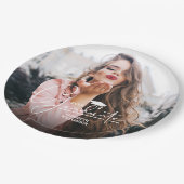 ホワイトスクリプト卒業キャップフォト ペーパープレート (アングル)