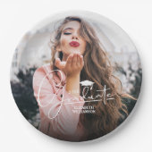 ホワイトスクリプト卒業キャップフォト ペーパープレート (正面)