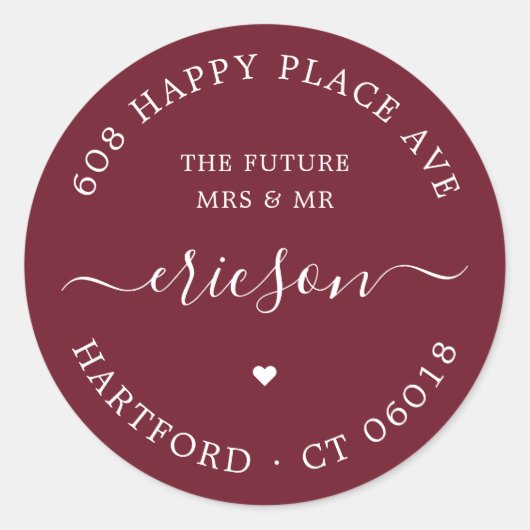 ホワイトスクリプト未来結婚の差出人住所 ラウンドシール (正面)