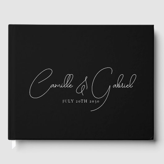 ホワイトスクリプト結婚名のブラックゲストブック ゲストブック (正面)