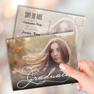 ホワイトスクリプトGRADUATE写真Save the Date ポストカード