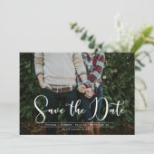 ホワイトスクリプトNavy Chevron写真Save the Date Card セーブザデート (スタンド正面)