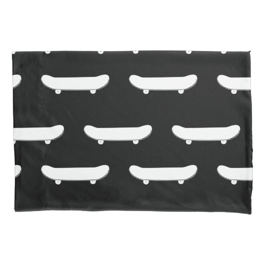 ホワイトスケートボードモノクロブラックスケーターアーバン 枕カバー (正面)